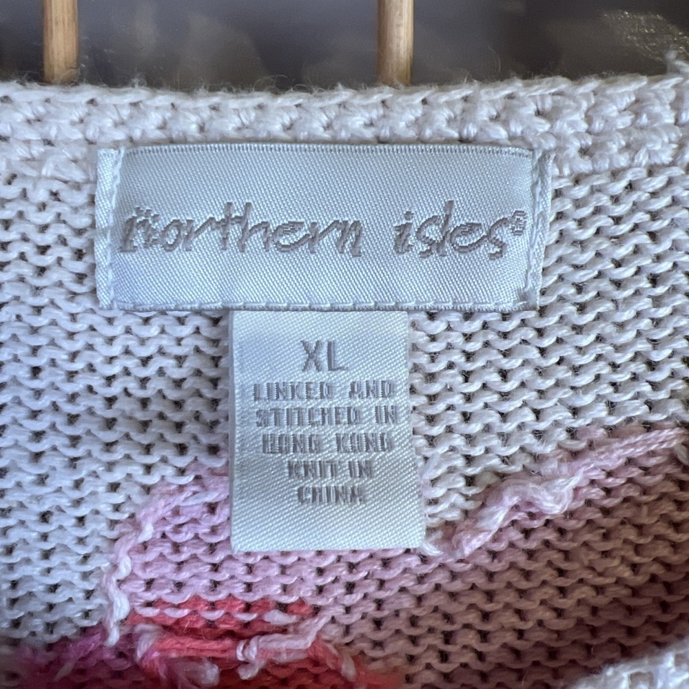 NORTHERN ISLES PINK HEARTS BUTTON FRONT LONG SLEEVE SWEATER SZ XL Valentines Day - Picture 2 of 7